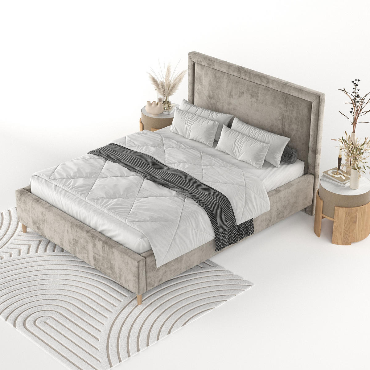 POLSTERBETT Vega 160/200 cm Beige im Lotta Stoff - Beige/Naturfarben, Holz/Holzwerkstoff (160/200cm) - AltaBeds
