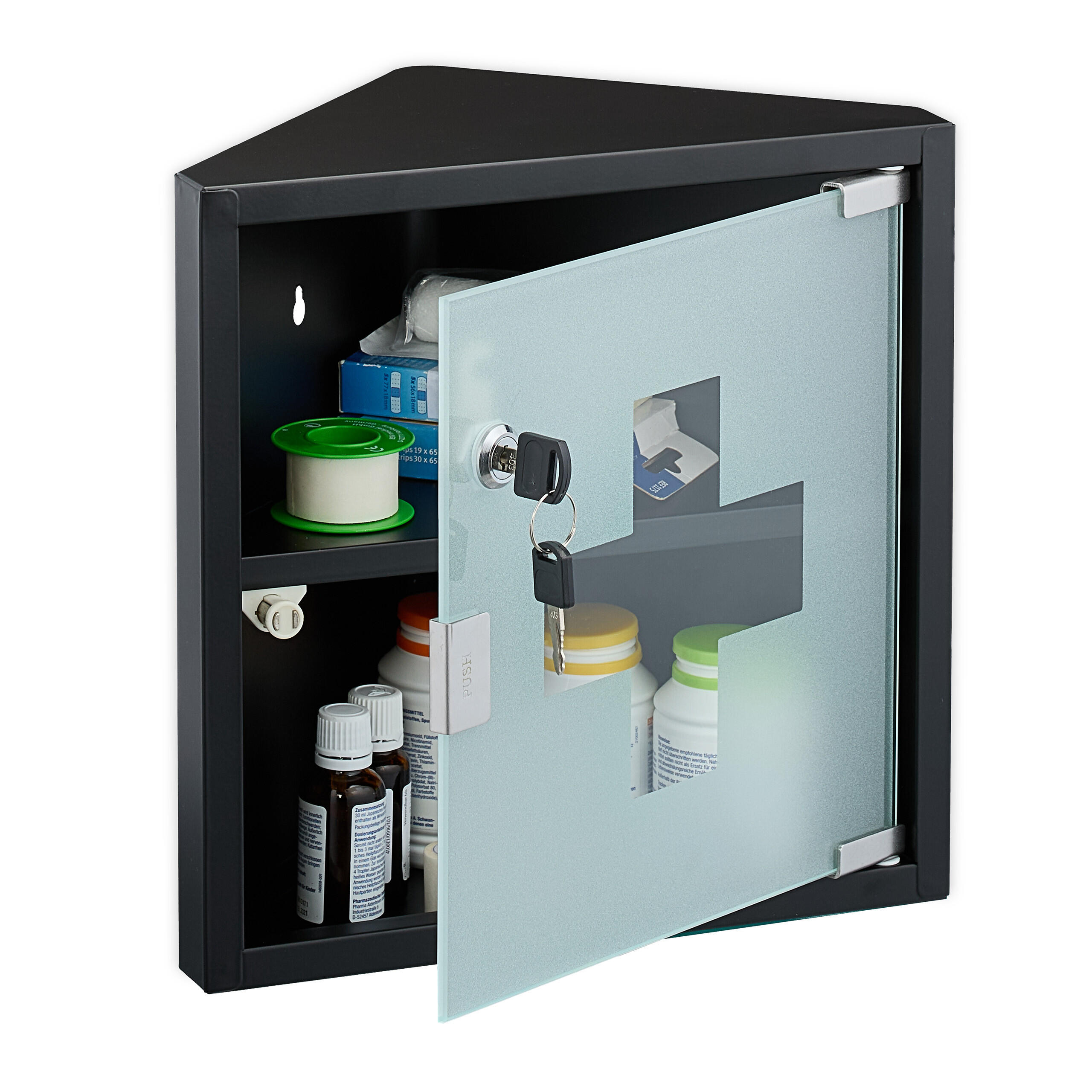 MEDIZINSCHRANK - Schwarz, Glas/Metall (30/30/17.5cm) - Relaxdays