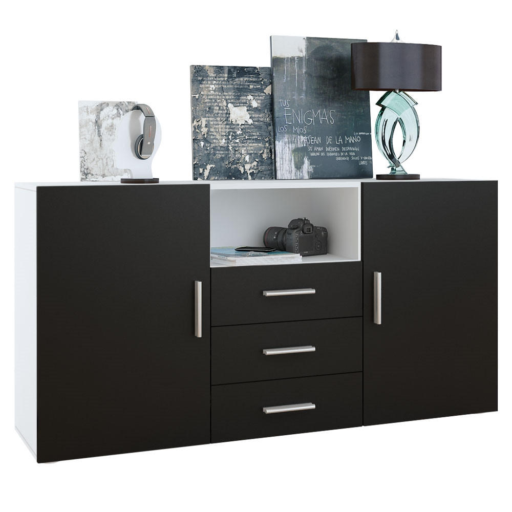 SIDEBOARD Skadu Front in Schwarz matt - Schwarz, Holzwerkstoff (138.5/71.5/35cm) - Vladon