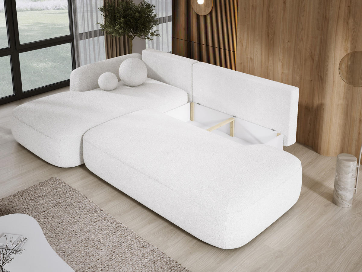 ECKSOFA BABU Mit Bettfunktion – Moderne Polsterecke Für Wohnzimmer Funktionales Schlafsofa Im Stoff NOW OR NEVER, 300x105x60cm, Linke, WEISS - Weiß, Holz/Textil (190/300cm) - DomoHome