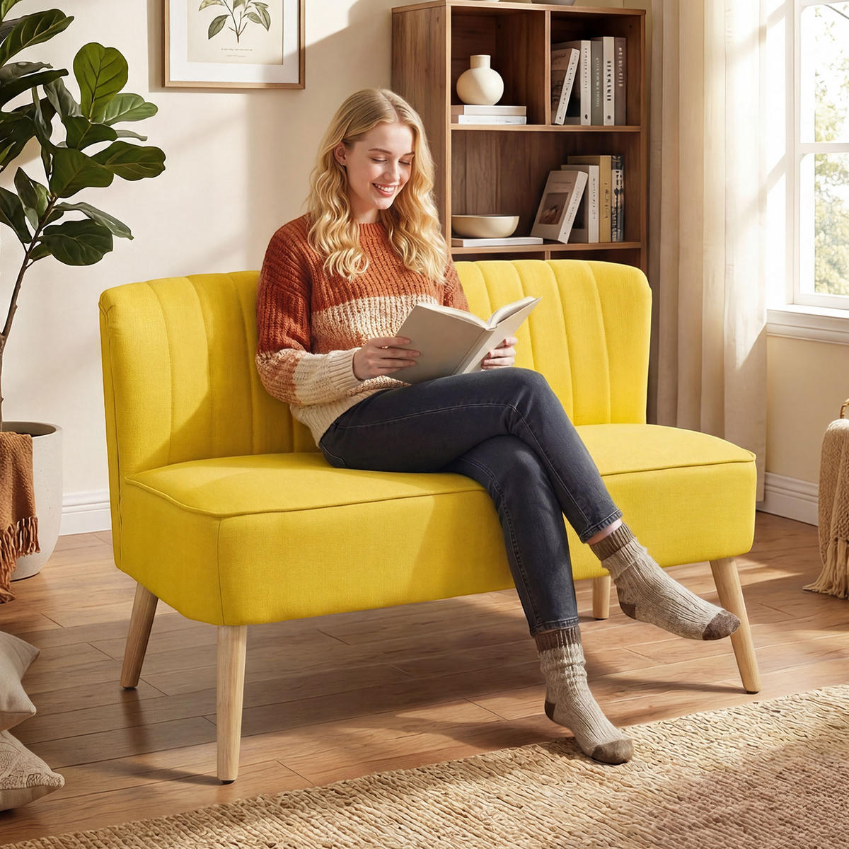 2-SITZER Sofa Gelb 117.0/56.5/77.0 cm - Gelb, Textil (56.5/77/117cm)