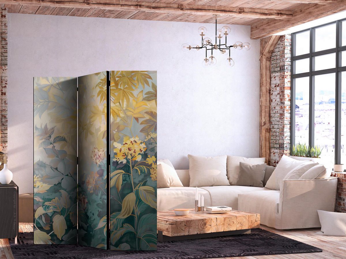 PARAVENT Einseitig Bedruckter 3-tlg 135x172 cm Wiese mit Wildblumen - Multicolor, Holz/Textil (135/172/3cm) - Muralo