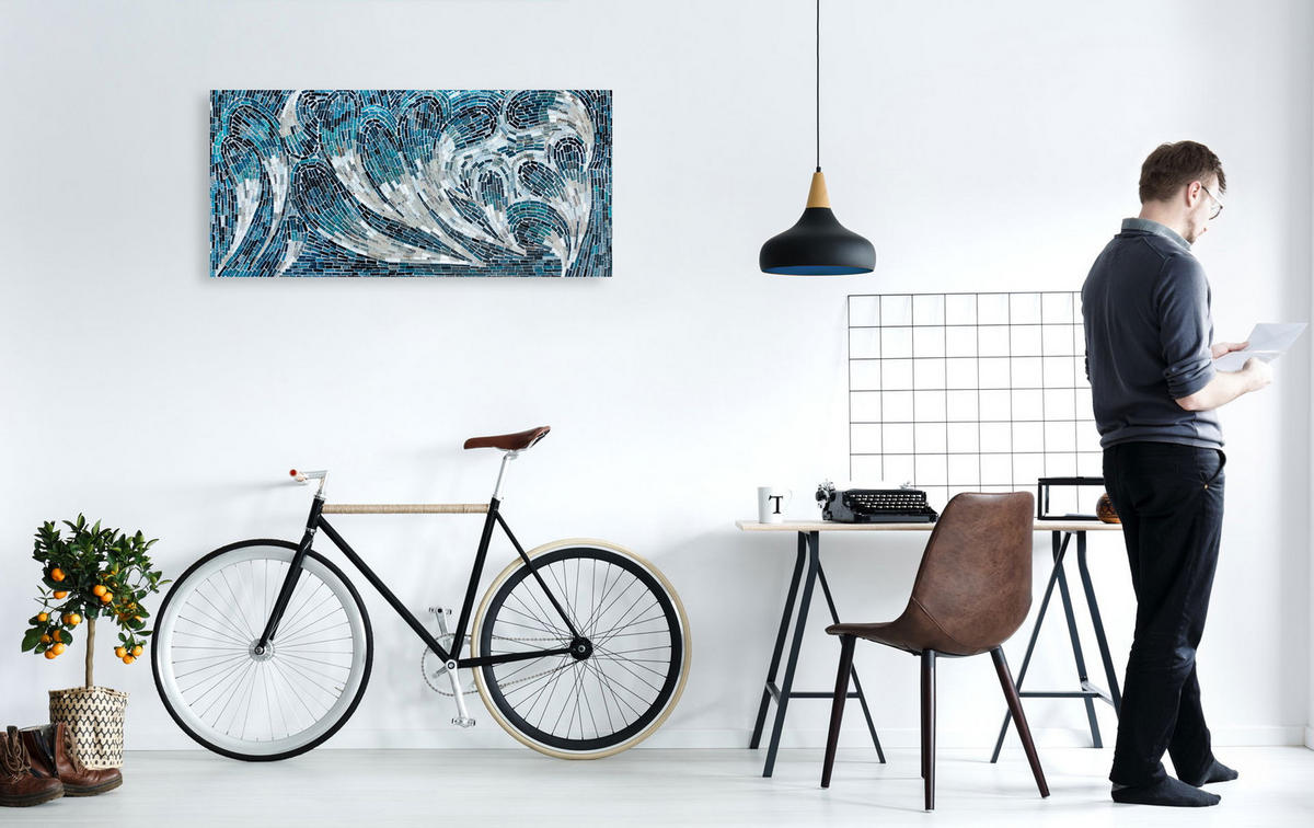 MOSAIK-WANDBILD Blau 100/45 cm - Blau, Glas (4.7/45cm) - KUNSTLOFT