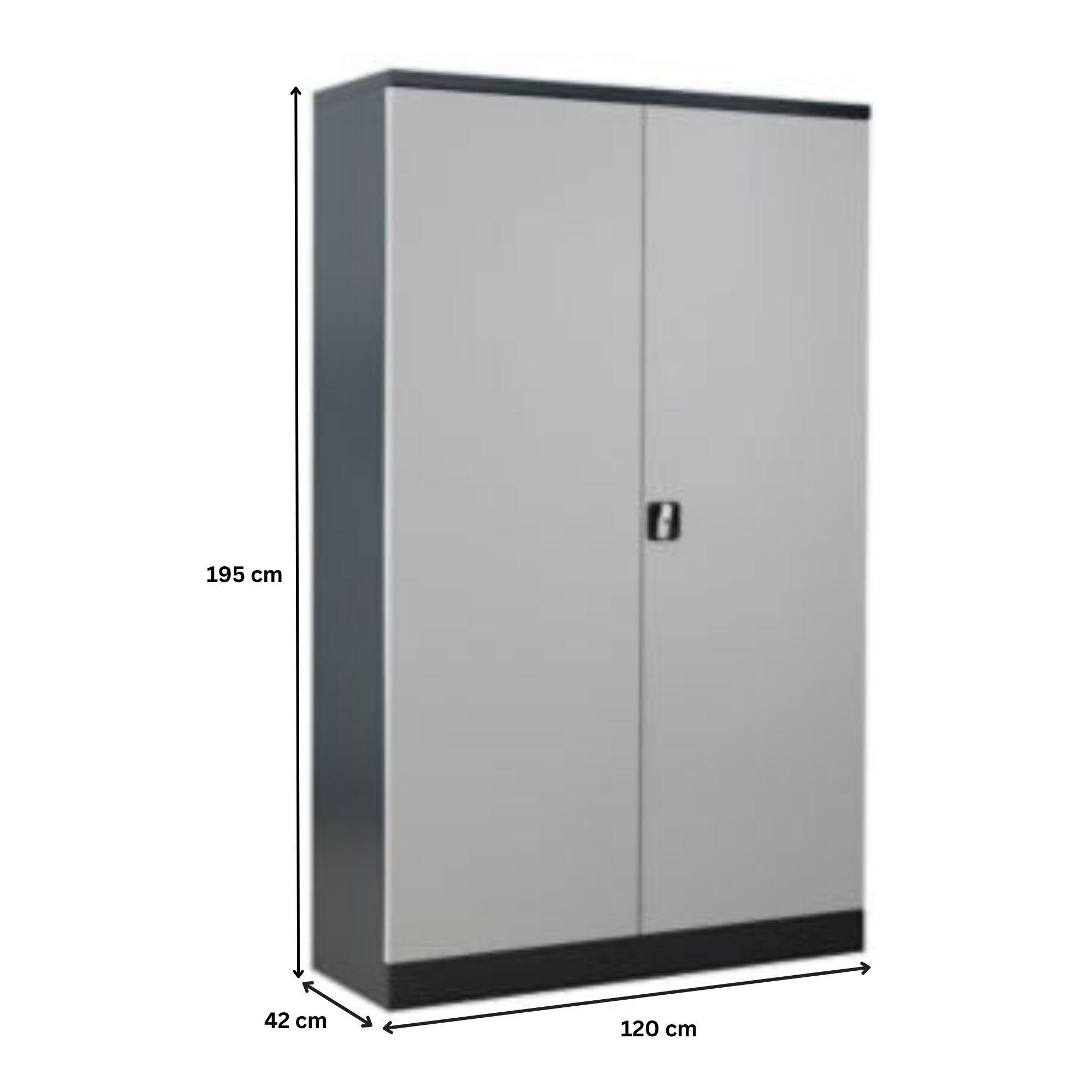 STAHLSCHRANK Bee mit 8 lackierten Fachböden 195x120x42 cm Korpusfarbe Anthrazit Frontfarbe Lichtgrau - Hellgrau, Metall (120/195/42cm)