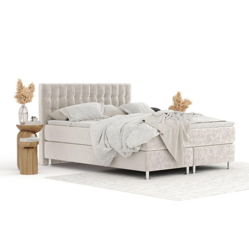 Thumbnail - Maison de Reve Boxspringbett, Ecru, Textil, Buche, Kiefer, H3, Höhe ca. 21 cm, 160x200 cm, Oeko-Tex® Standard 100, FSC 1...