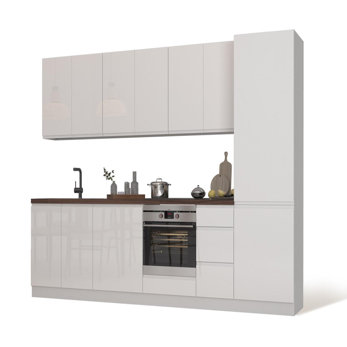 KÜCHENZEILE 300 cm - Aspen KA5-M300 - in Weiß/Hochglanz - Weiß Hochglanz, Holz (300/212/58cm)