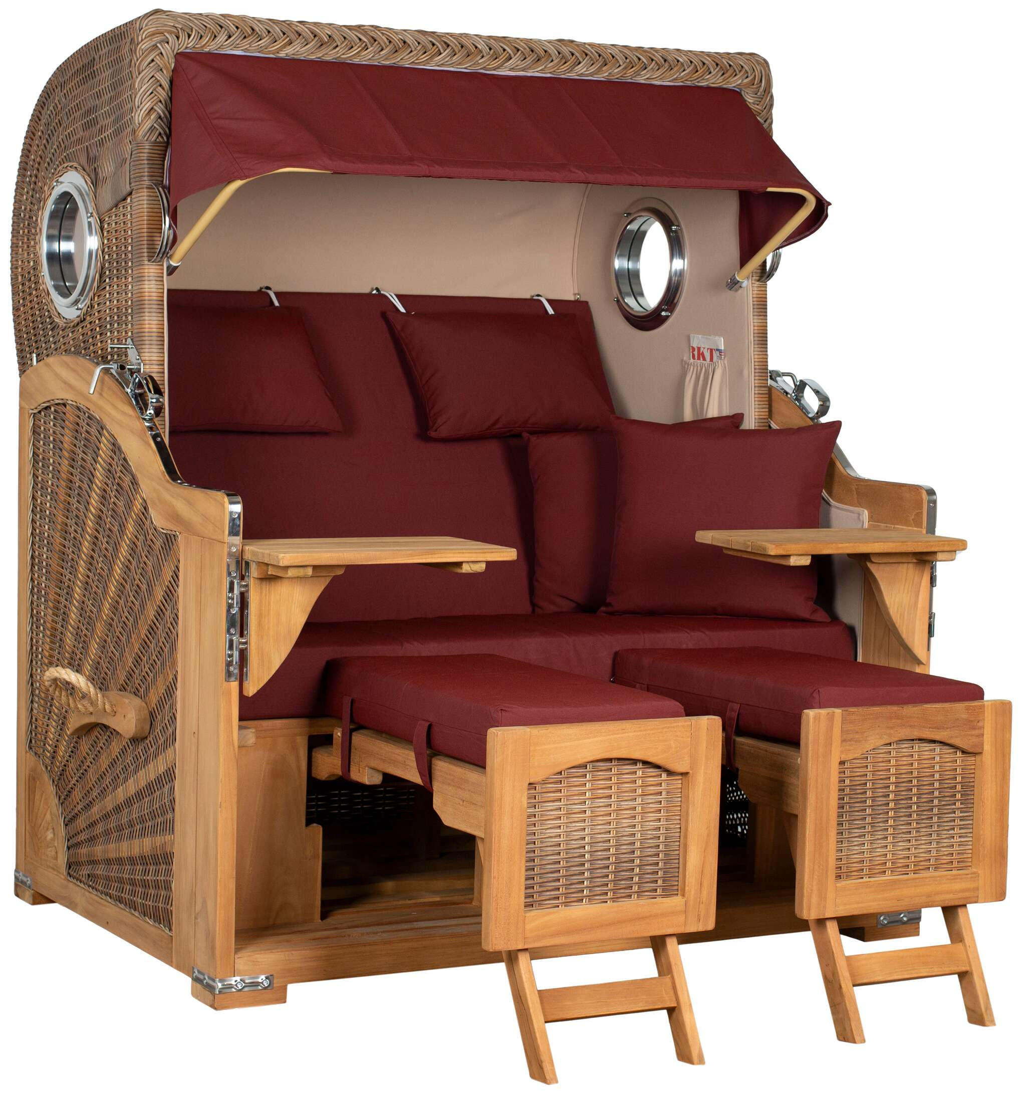 STRANDKORB XXL Düne Grande Teak Banana - Rot/Braun, Metall (142/170/95cm) - Mr. Deko