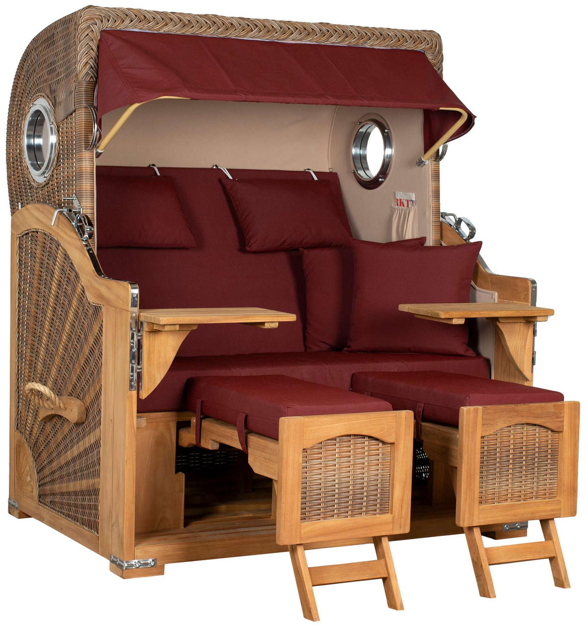 STRANDKORB XXL Düne Grande Teak Banana - Rot/Braun, Metall (142/170/95cm) - Mr. Deko