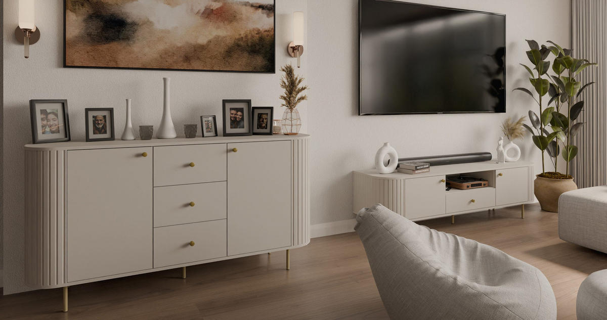 KOMMODE mit 3 Schubladen OVI Beige - Beige, Holzwerkstoff (123/85/42cm) - Compleo24