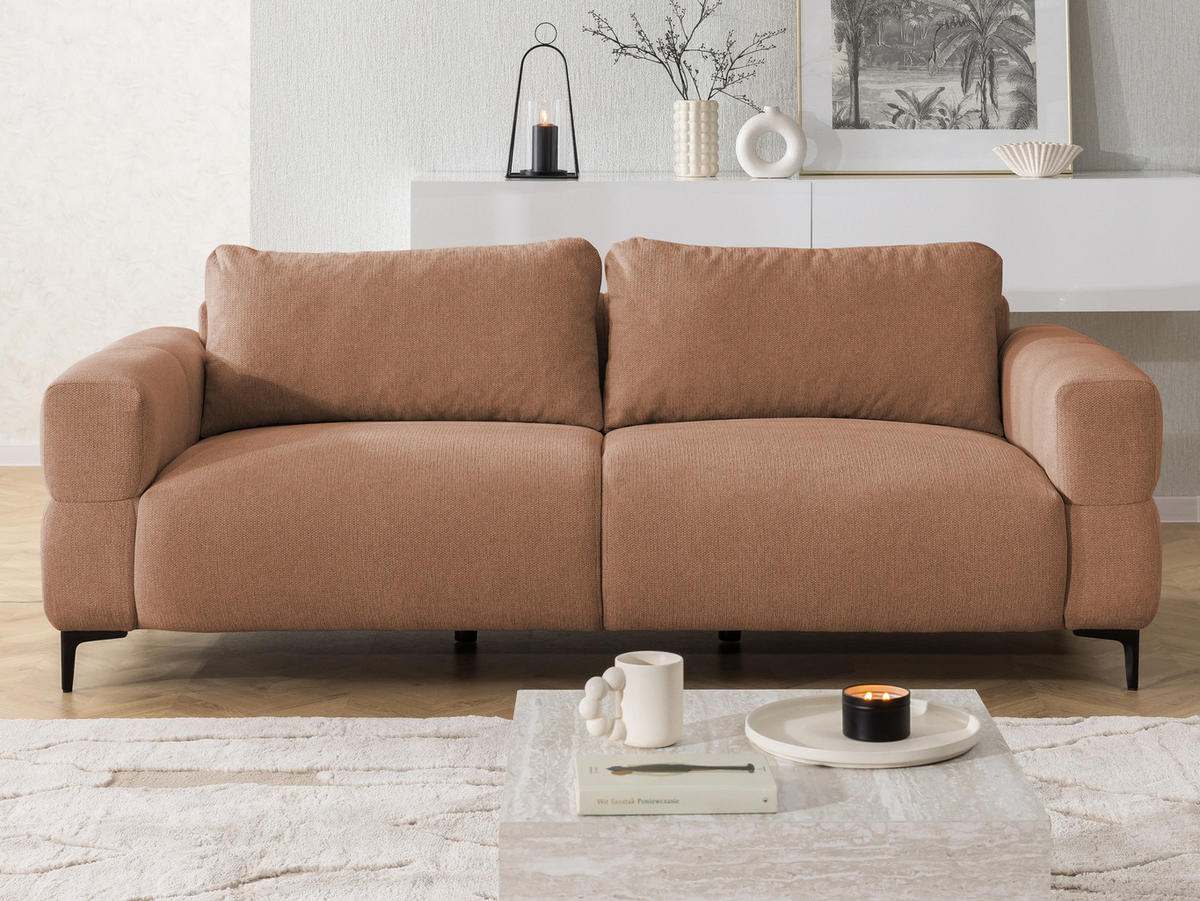 3-SITZER-SOFA Cardea in Bubble-Optik aus weichem Terrakotta Strukturstoff mit hohem Sitzkomfort - Terracotta/Schwarz, Holz/Textil (217/80/97cm) - S-Style Möbel