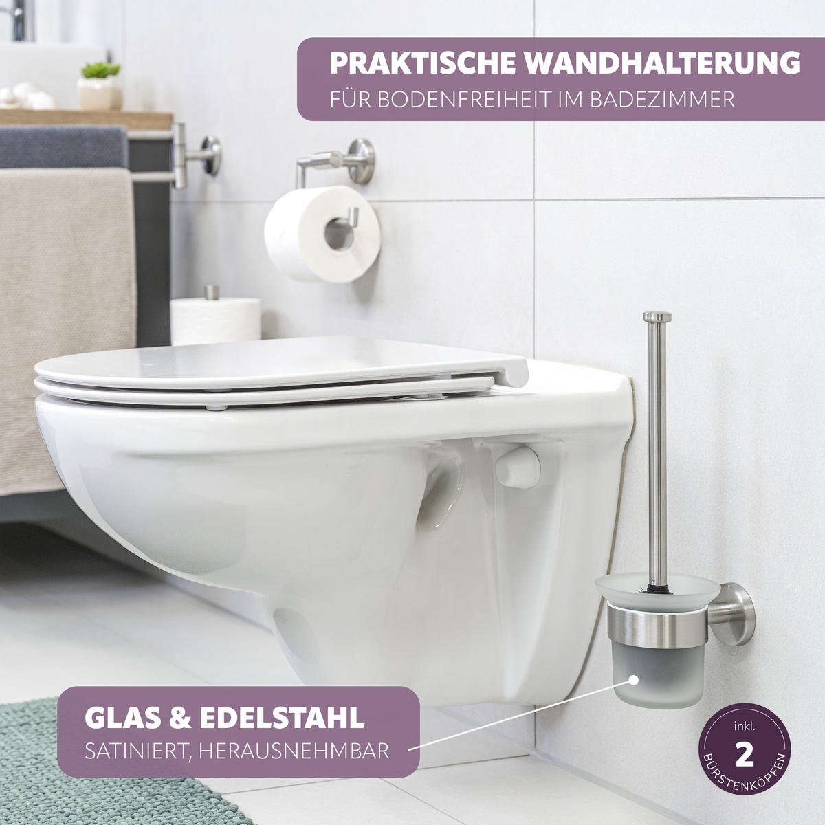 BADEZIMMER-ZUBEHÖR-SET PIAZZA 5tlg, Edelstahl, matt - Silberfarben, Metall (14.5/35/11.5cm) - bremermann