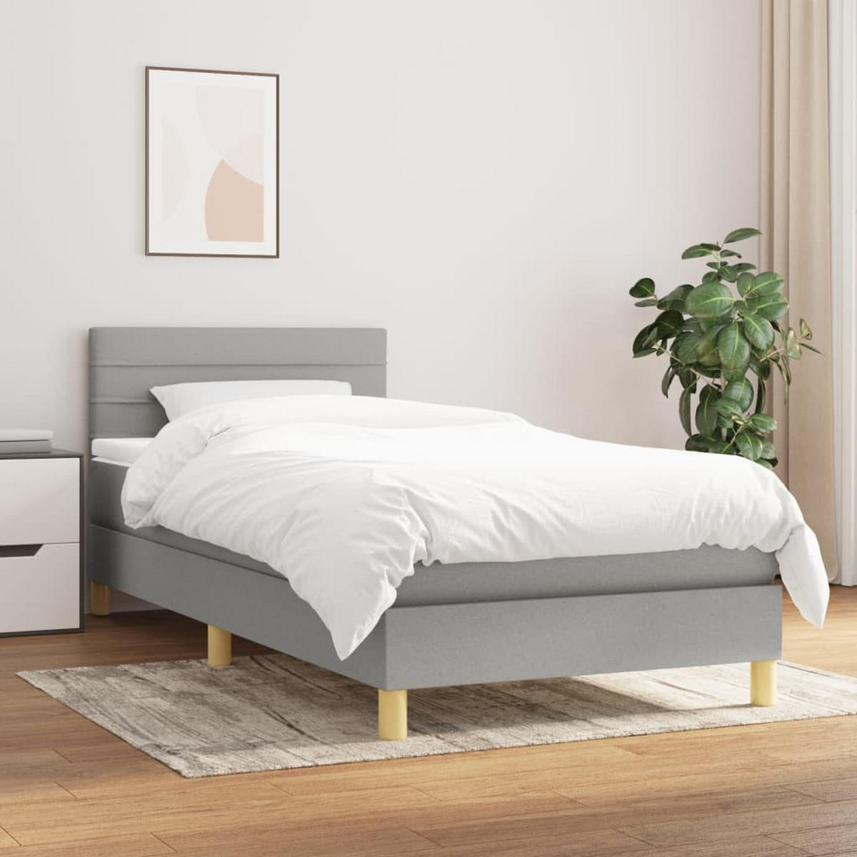 BOXSPRINGBETT Mit Matratze Hellgrau 90/200 Cm Stoff - Weiß, Textil (90/200cm) - vidaXL