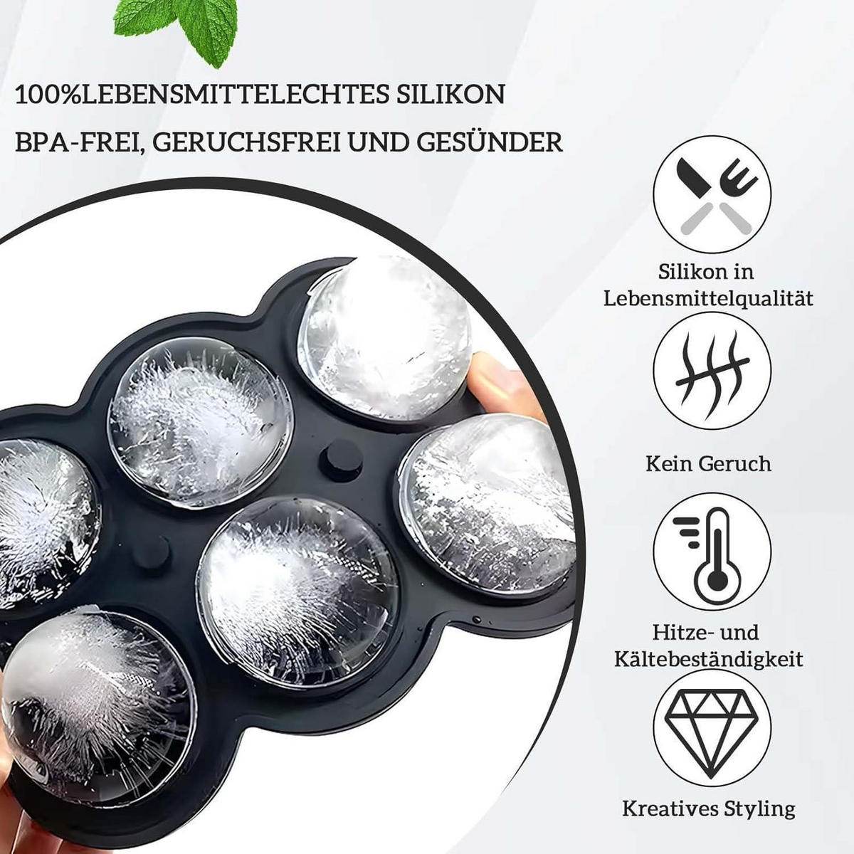EISWÜRFELFORM 2er-Set Silikon 4.5 cm rund BPA-frei - Multicolor, Kunststoff (15/7.5/18cm)