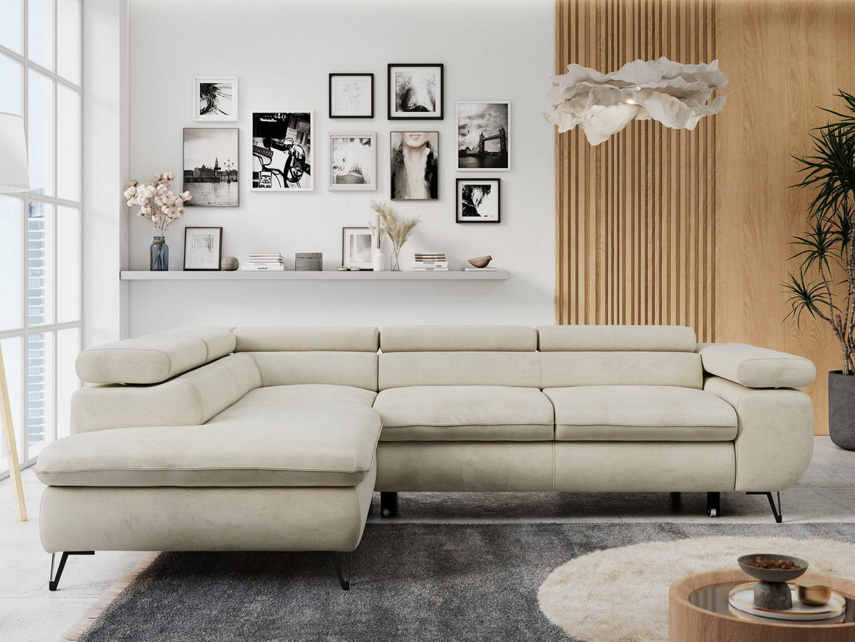 ECKSOFA PETER L Beige Velvet - Links Seite - Beige/Schwarz, Textil/Metall (208/273cm) - MKS