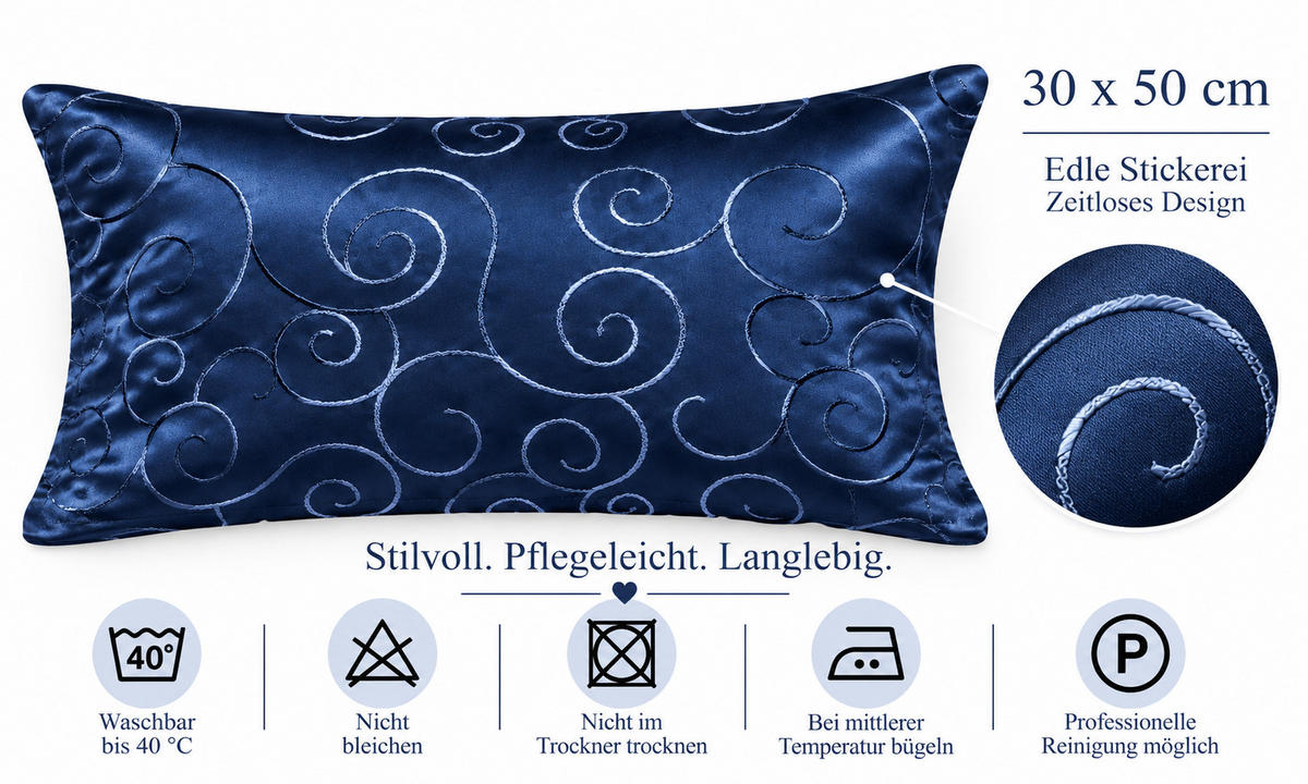 KISSENBEZUG 30x50 cm Dunkelblau Damast Circle - Dunkelblau, Textil (30/50cm) - TiborTex