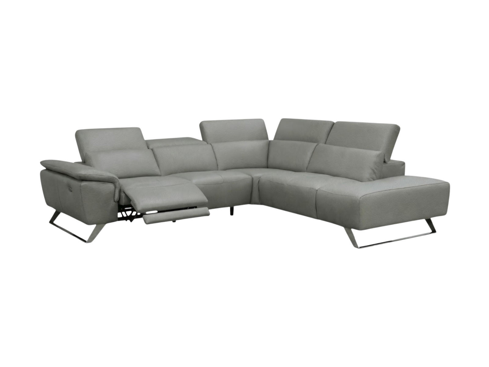 ECKSOFA Predator Echtleder mit 1 x Relaxfunktion Perlgrau - Hellgrau, Leder/Metall (270/230cm)