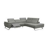 ECKSOFA Predator Echtleder mit 1 x Relaxfunktion Perlgrau - Hellgrau, Leder/Metall (270/230cm)