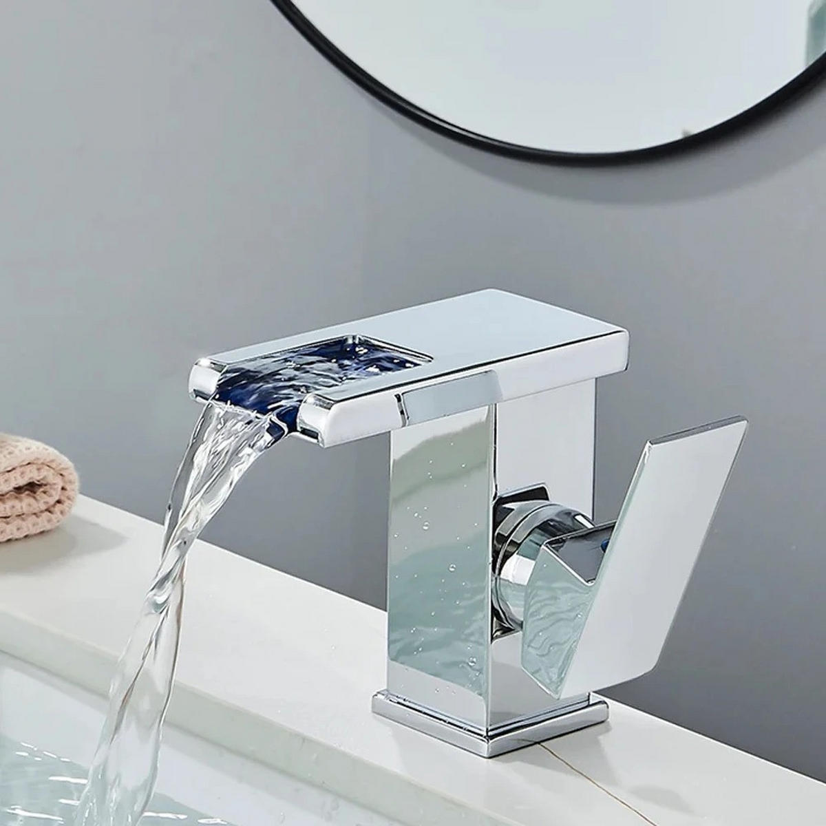WASCHTISCHARMATUR, drei Farbwechsel durch den Wasserdurchfluss, Chrom - Chromfarben, Metall (12.5/12.5/5cm) - Kaket