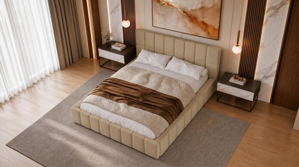 POLSTERBETT 180x200 cm, Alma, Doppelbett mit Bettkasten, Lattenrost aus Holz, Velourstoff, Creme - Creme, Holz/Kunststoff (180/200cm) - Marpur