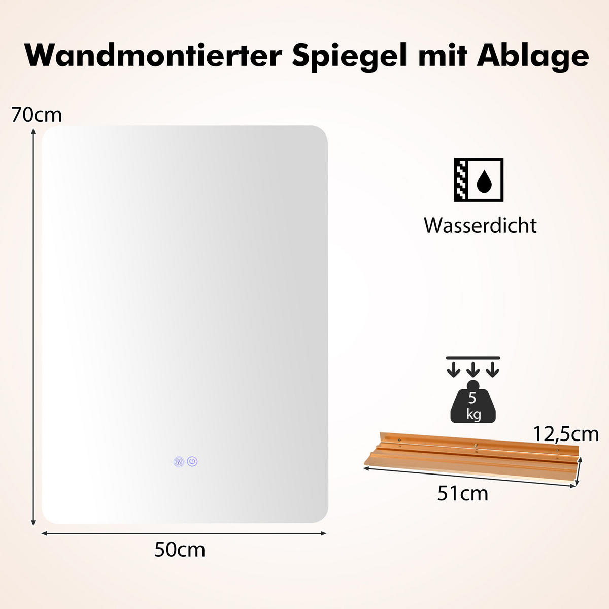 BADEZIMMERSPIEGEL Silber - Silberfarben, Glas (50/3.5/70cm) - COSTWAY