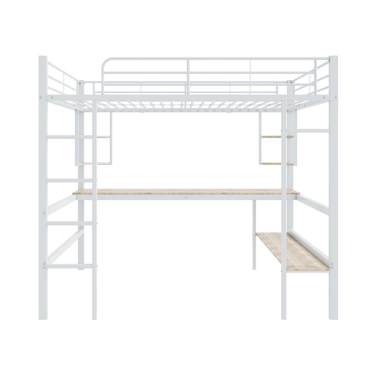 HOCHBETT 140/200 cm Metallbett mit Schreibtisch und Regalen in Weiß mit Matratze - Weiß, Metall (140/200cm) - OKWISH