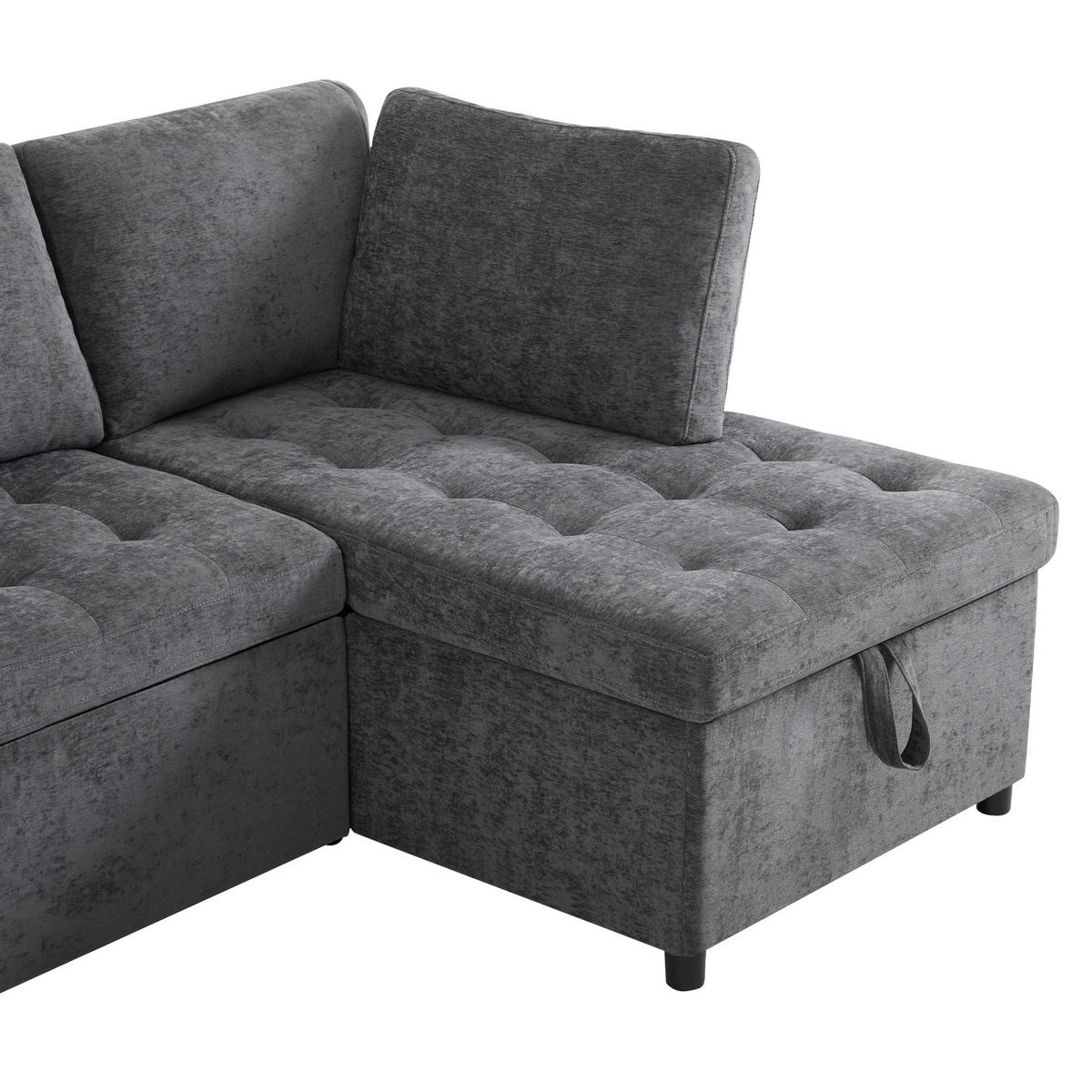 ECKSCHLAFSOFA Chenille Dunkelgrau mit Schlaffunktion, Stauraum, USB und Kissen - Dunkelgrau, Holzwerkstoff/Kunststoff (209/130cm) - WISHDOR