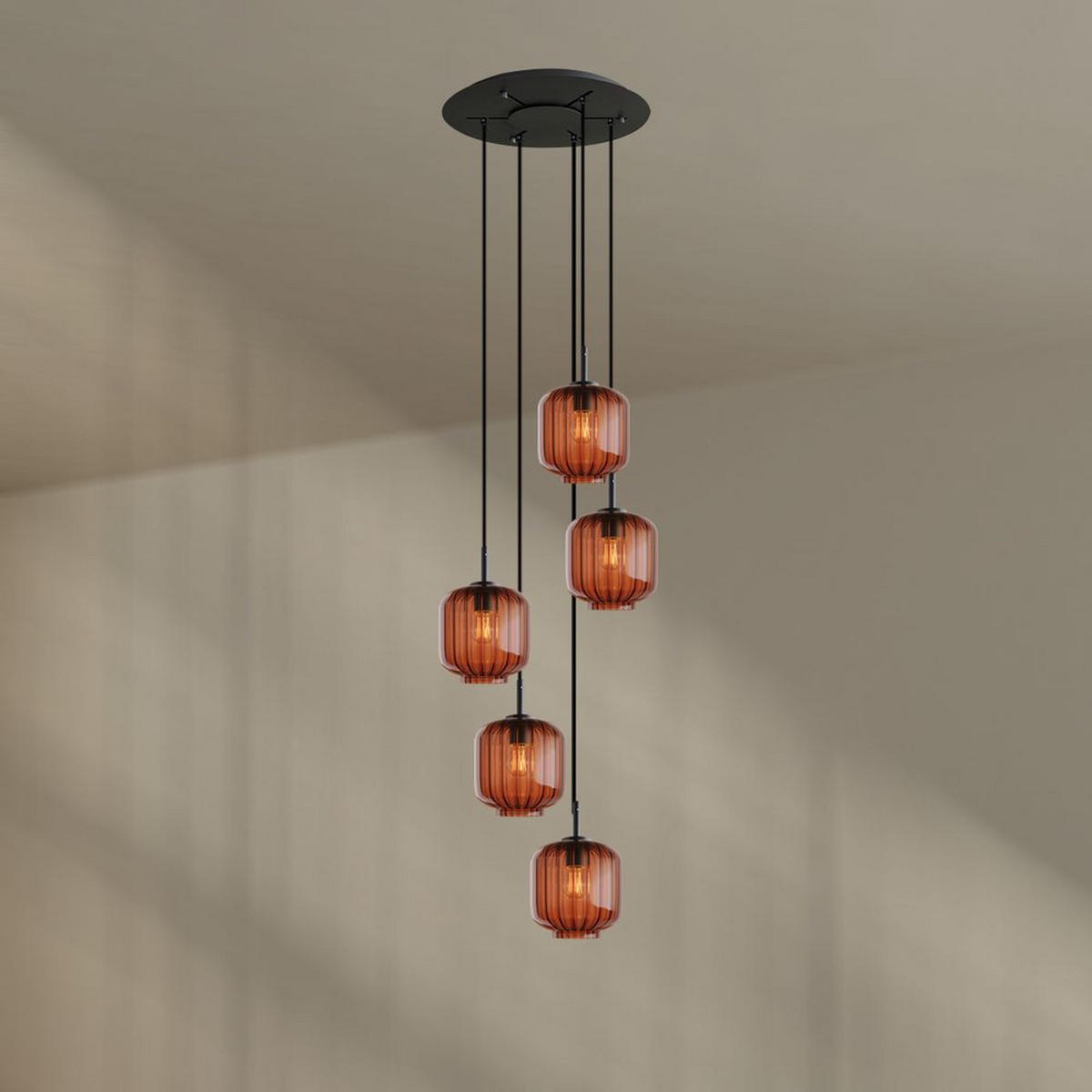 GALERIELEUCHTE Velo 5-flammig Braun Ø 20cm - Schwarz/Braun, Glas (20/20/20cm) - s.luce