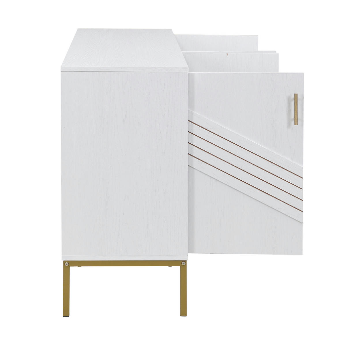 KOMODA z MDF 160x40x80,5 cm bílá s dekorem dřeva se 4 dvířky a nastavitelnými policemi - bílá, kompozitní dřevo (160/80.5/40cm) - Modfu