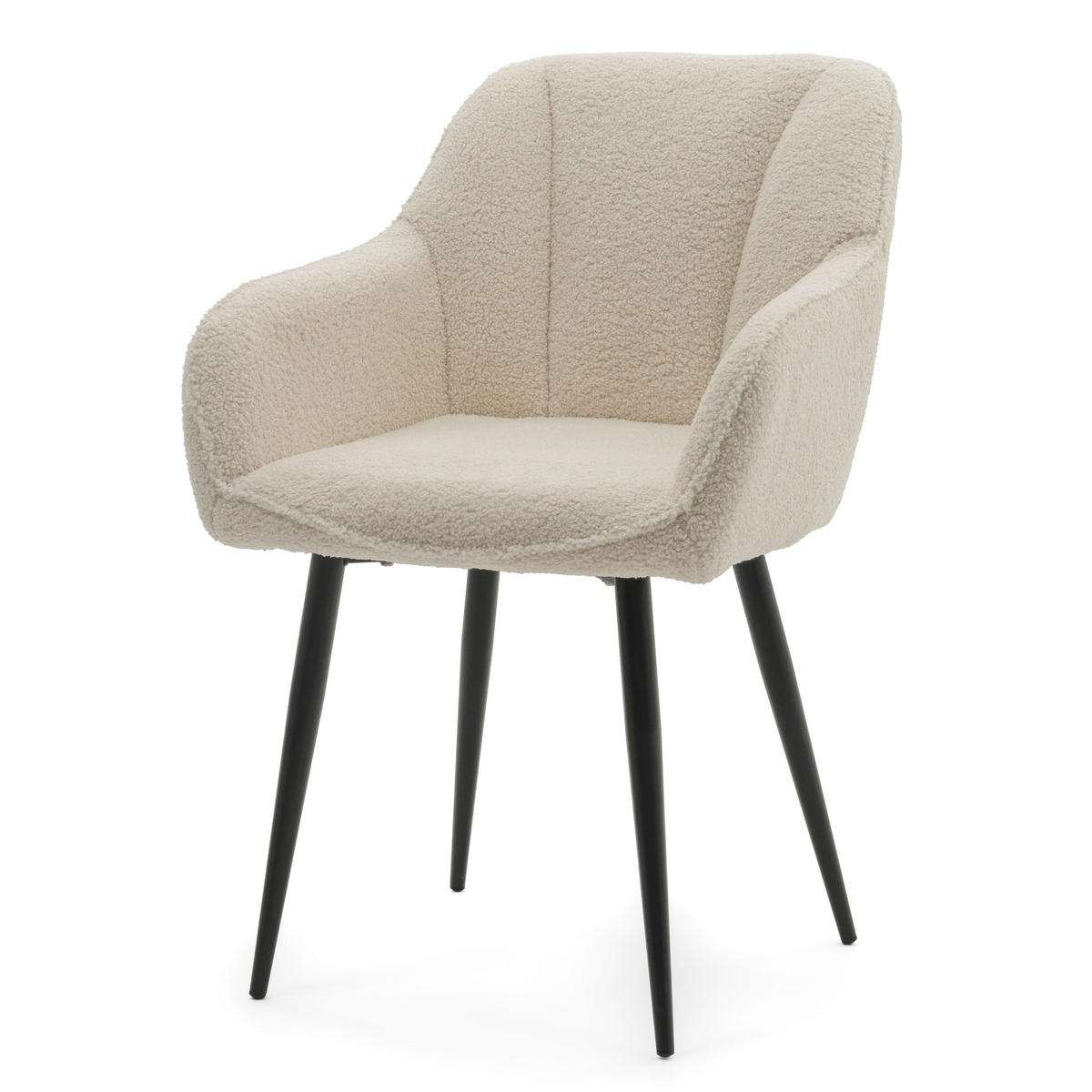 STUHL LAGO gespolsterter mit Steppung - ecru - Samt Boucle - Ecru/Schwarz, Textil/Metall (58/85/60cm) - NEW HOME