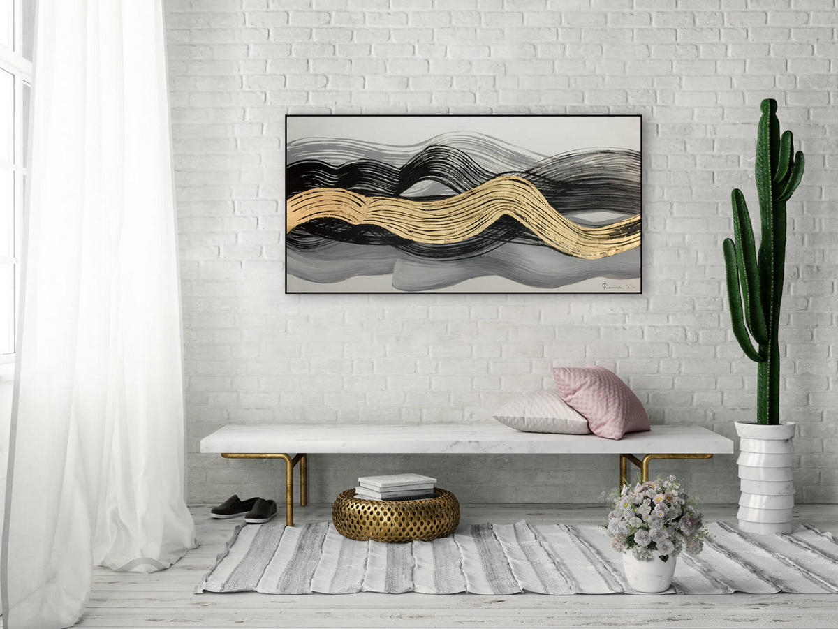 ACRYLBILD HANDGEMALT 120/60 cm - Schwarz/Weiß, Holz/Textil (120/60cm) - KUNSTLOFT