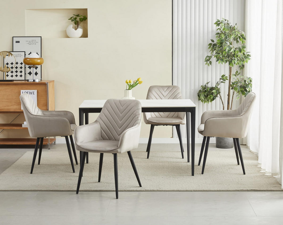 ESSZIMMERSTUHL WAAV dunkelbeiger Sitz, schwarze Beine - Beige/Schwarz, Textil (54/83.5/61cm) - Valora