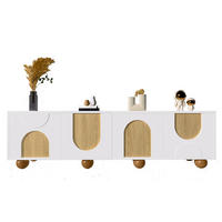 LOWBOARD 175/38/50 cm aus MDF mit 4 Türen und rundem Holzfuß Natur/Weiß - Hellbraun, Holzwerkstoff (175/50/38cm) - Modenvie