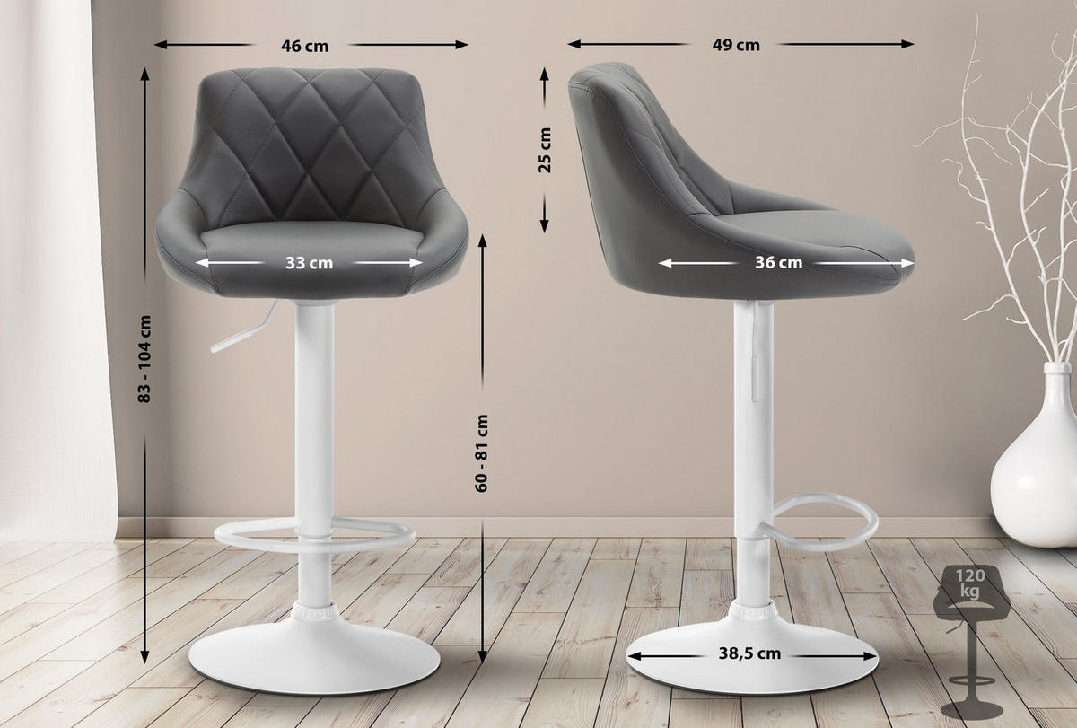 BARHOCKER Lederlook grau - Weiß/Grau, Textil/Metall (46/83/49cm) - CLP