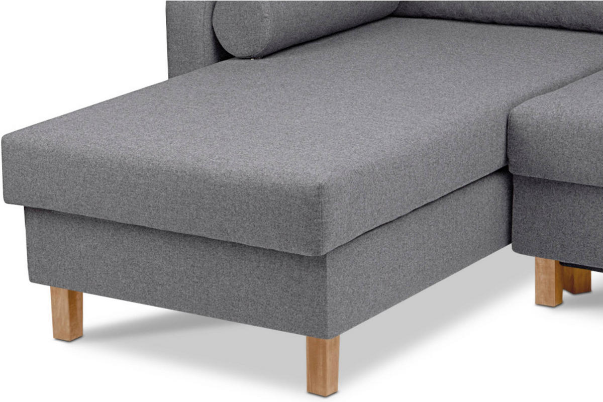 ECKSCHLAFSOFA ERISO 3/4 Sitzer und Universalecke mit Ottoman, Strukturstoff, dunkelgrau - Dunkelgrau/Braun, Textil (240/183cm) - KONSIMO®