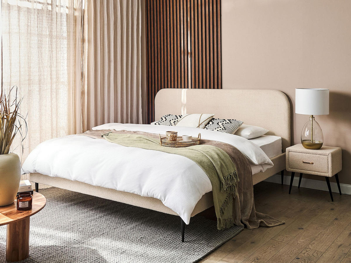 POLSTERBETT 180/200 cm Helles Beige Flayat - Beige, Textil (180/200cm) - Beliani