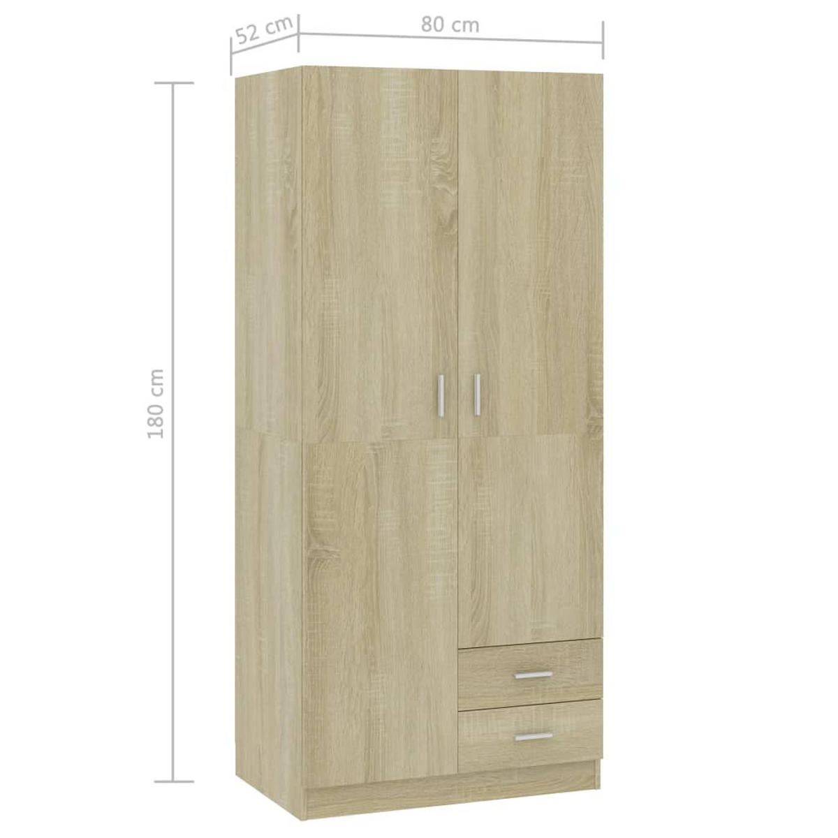 KLEIDERSCHRANK 2-Türig mit 2 Schubladen 80/52/180 cm aus Holzwerkstoff Sonoma-Eiche Dekor - Sonoma Eiche, Holz (80/180/52cm) - vidaXL