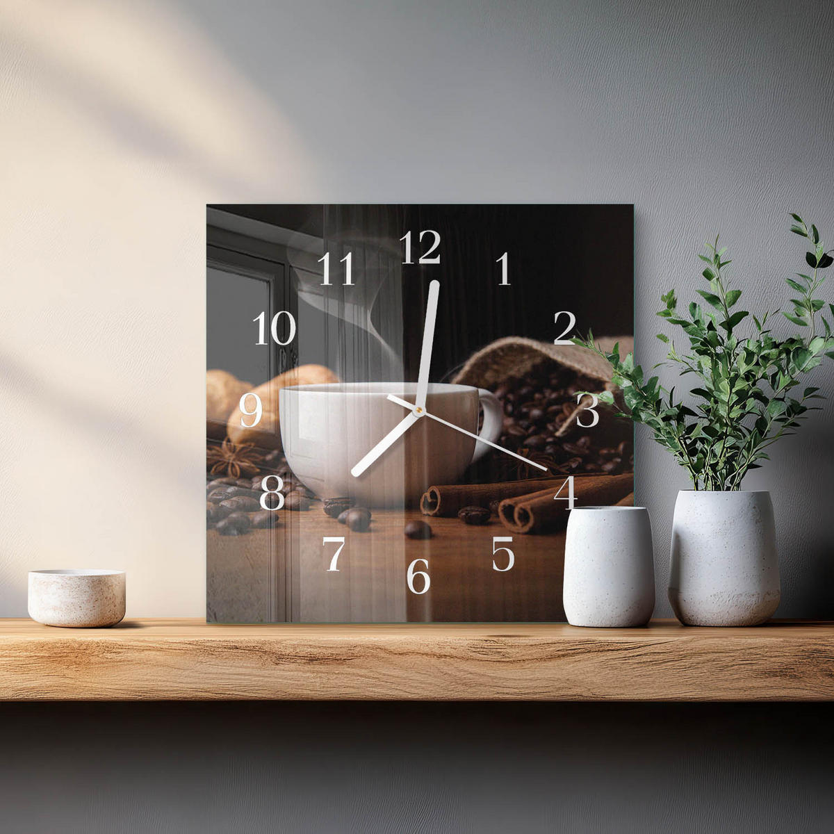 WANDUHR 30x30 cm - Kaffee - Braun, Glas (30/30/0.4cm) - TULUP