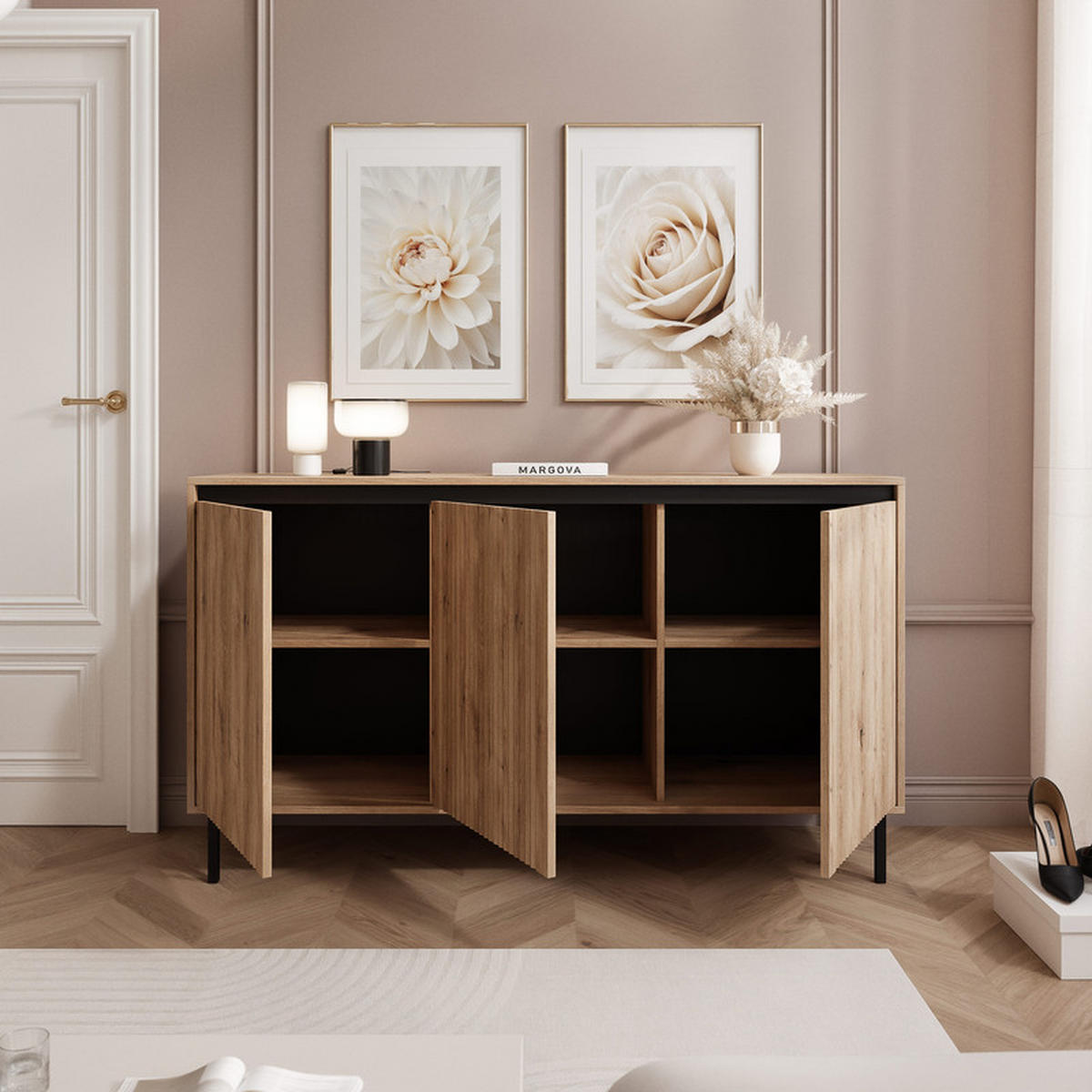 KOMMODE LIRA 149 cm, Evoke-Eiche - Eichefarben/Schwarz, Holzwerkstoff/Metall (149/100/40cm) - Idohome