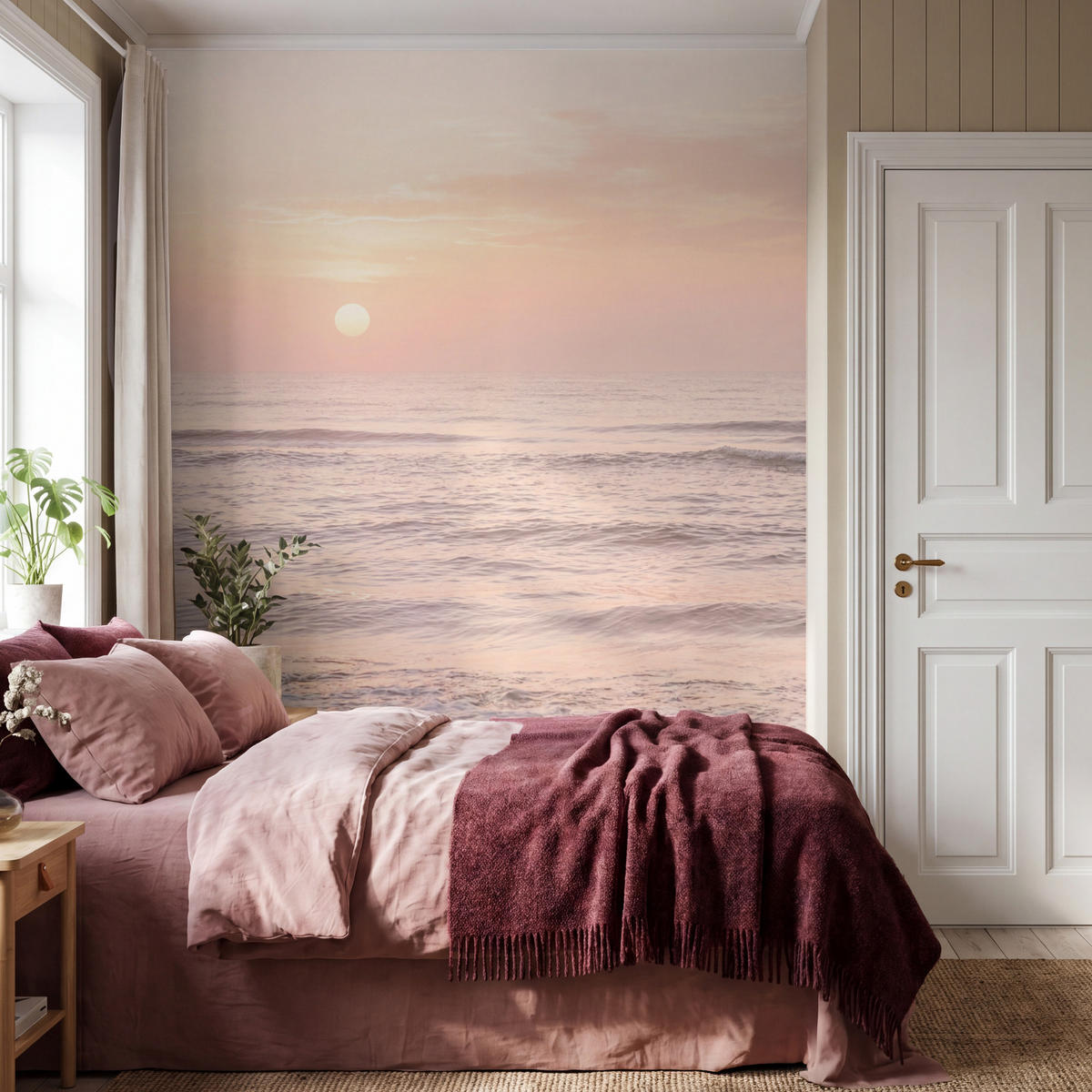 TAPETE - Sonne - Strand - Rosa - 200x240 cm - Hellrosa, Papier (200/240cm) - OnlyWow