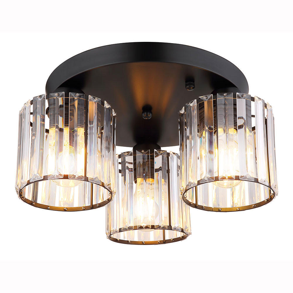 LED DECKENLEUCHTE Metall Schwarz Kristalle Klar - Schwarz, Metall (35/35/18cm) - Globo Lighting