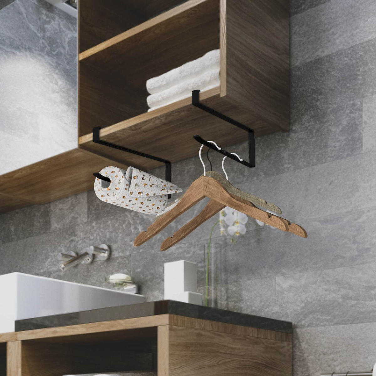 PAPIERROLLENHALTER (2-tlg. Set) - Schwarz, Metall (1.1/10/26cm) - Intirilife