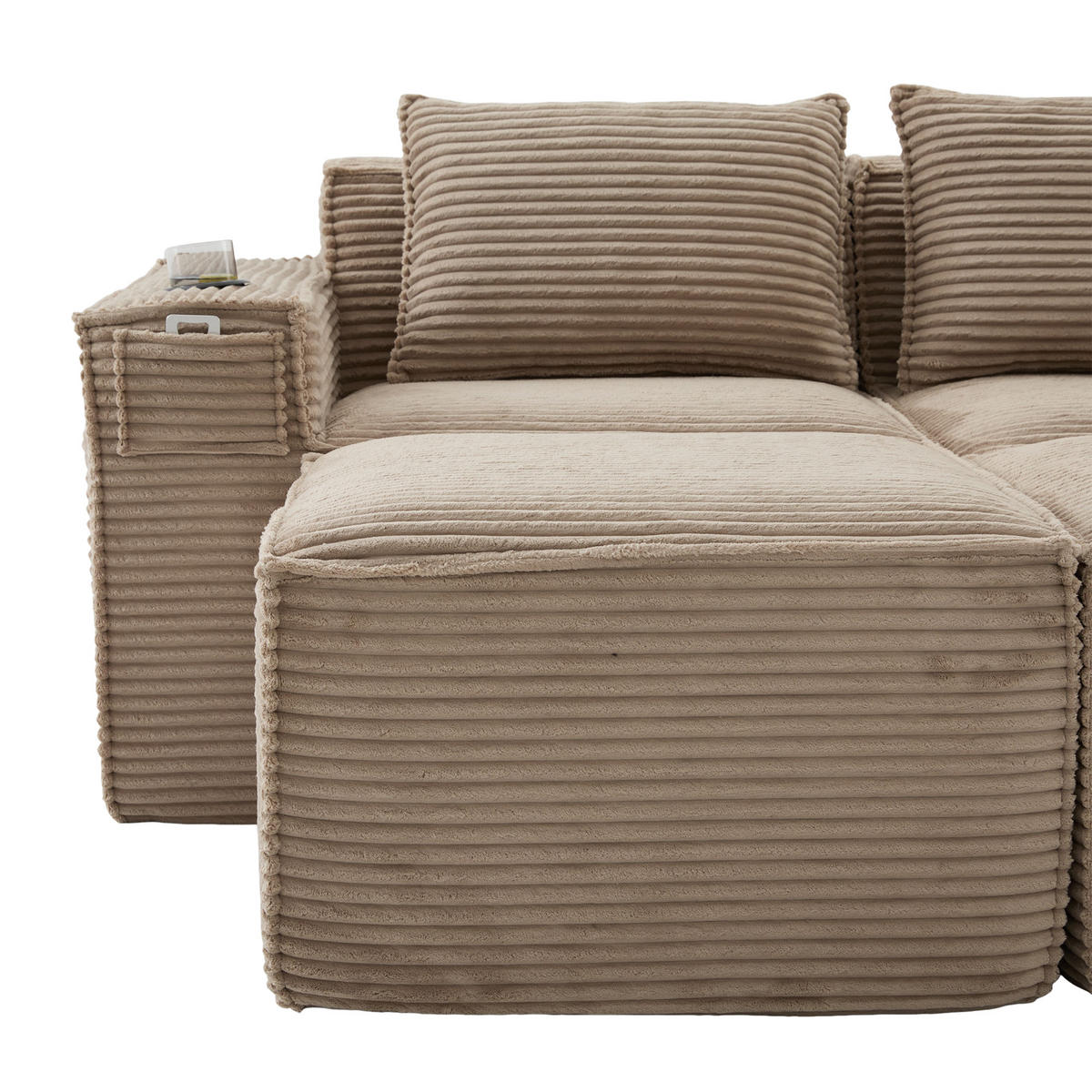 WOHNLANDSCHAFT DE-33834 modular 4-Sitzer Khaki - Sandfarben, Textil (330/75/162cm) - ComfortXL
