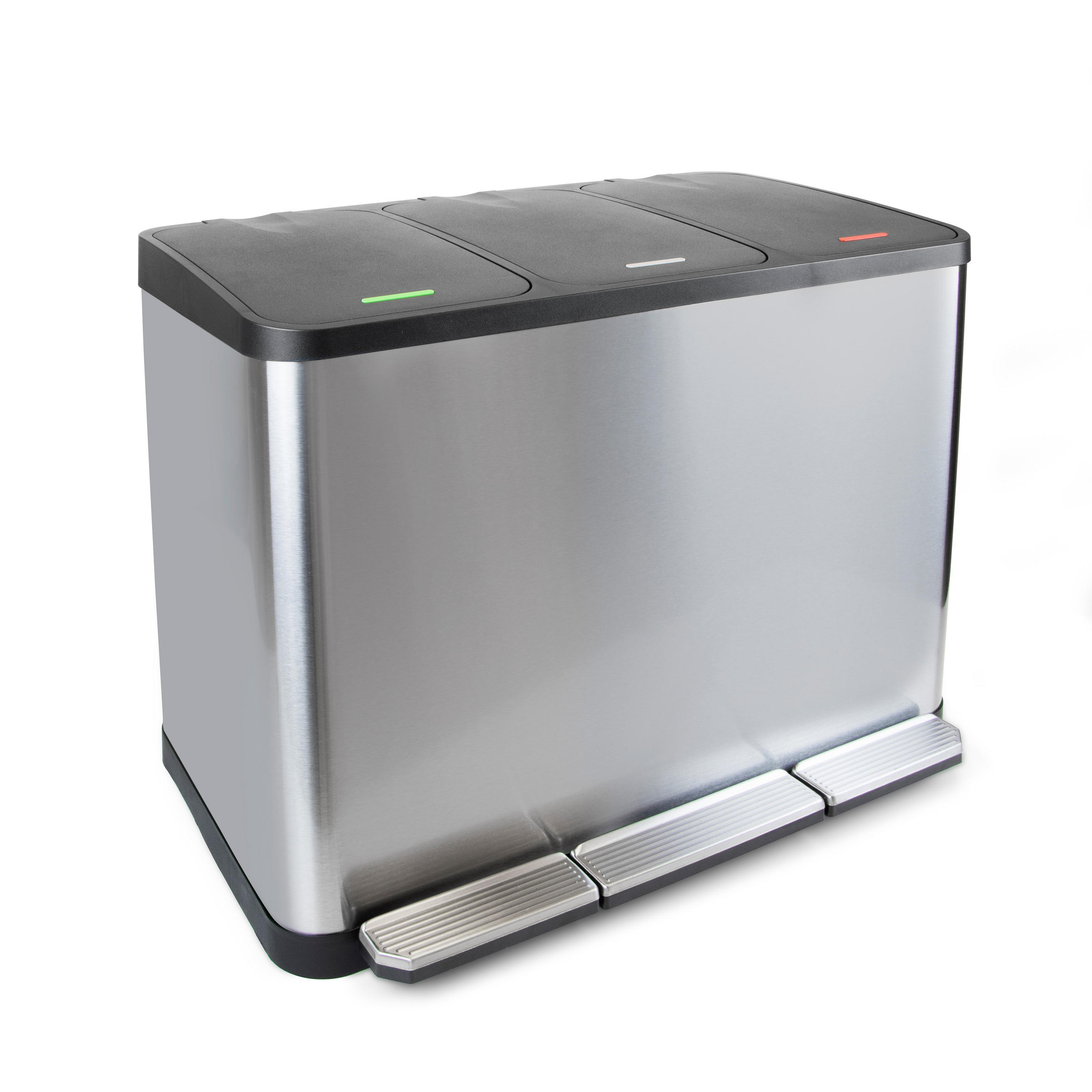 RECYCLINGBEHÄLTER für Outdoor, mit Fächern, Deckelöffnung mit Fußpedal, 3x15Liter, Edelstahl - Edelstahlfarben, Metall (34.7/49/60cm) - EMUCA