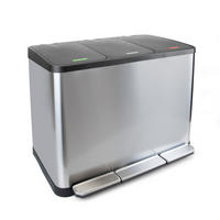 RECYCLINGBEHÄLTER für Outdoor, mit Fächern, Deckelöffnung mit Fußpedal, 3x15Liter, Edelstahl - Edelstahlfarben, Metall (34.7/49/60cm) - EMUCA