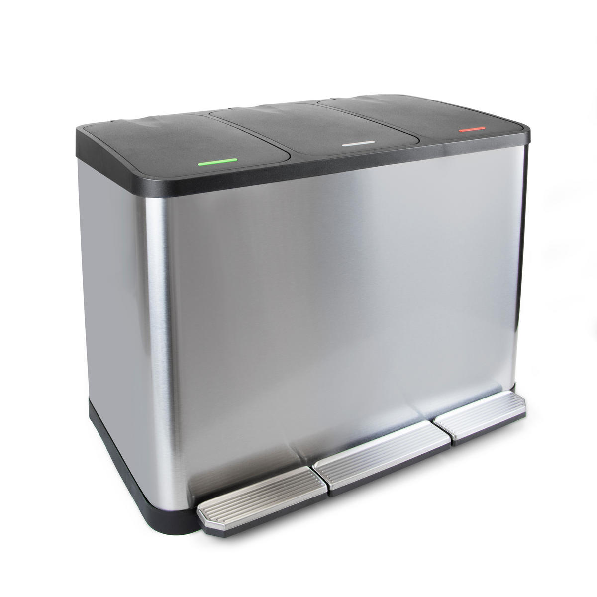RECYCLINGBEHÄLTER für Outdoor, mit Fächern, Deckelöffnung mit Fußpedal, 3x15Liter, Edelstahl - Edelstahlfarben, Metall (34.7/49/60cm) - EMUCA