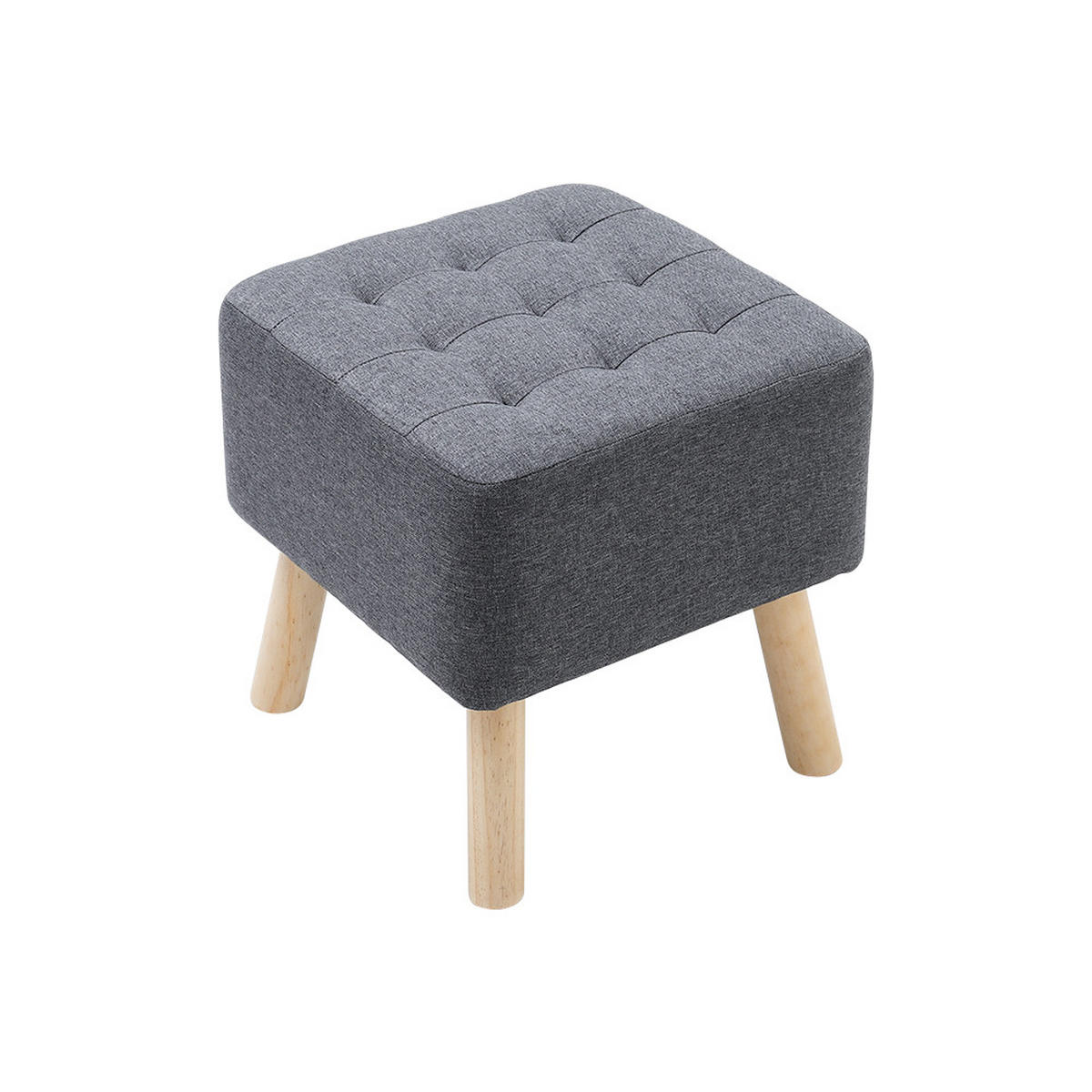 POLSTERHOCKER Eichenholzbeine Leinen in Dunkelgrau Quadratisch Leicht & mobil Atmungsaktiver Bezug 39,5 x 39,5 x 40 cm - Dunkelgrau/Naturfarben, Eichenholz/Holz (39.5/40/39.5cm) - Livingandhome