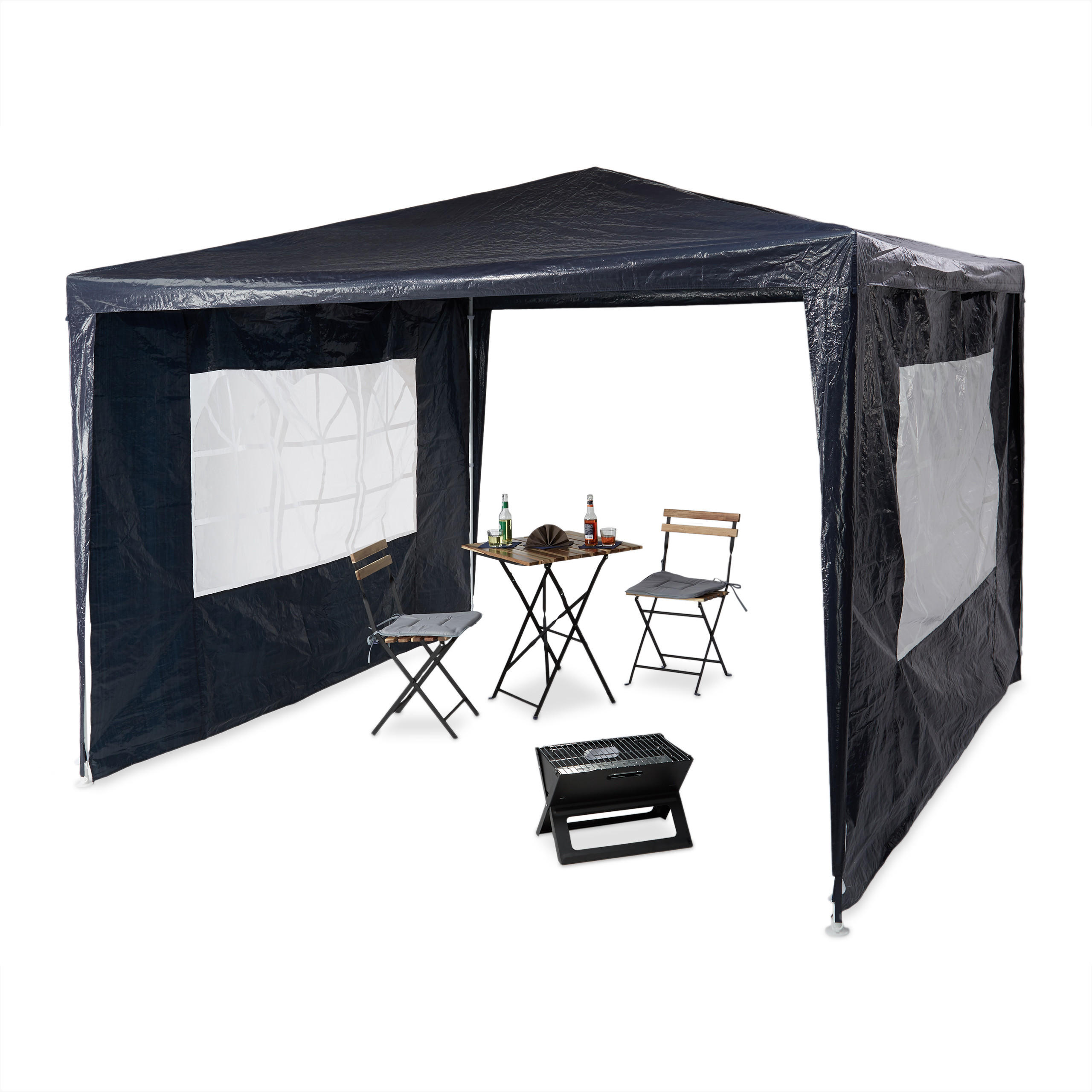 Relaxdays PAVILON Modrý 3x3 m se 2 bočními stěnami