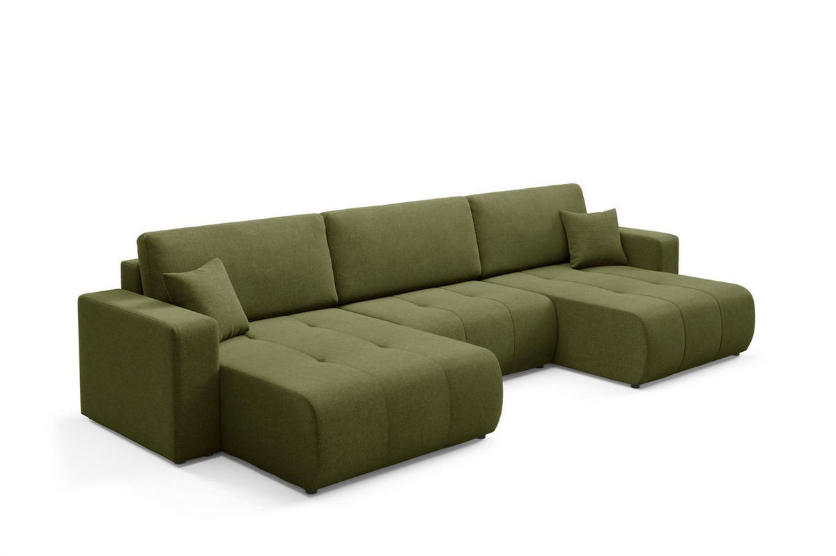 WOHNLANDSCHAFT Augusto - Grün, Holzwerkstoff/Textil (344/82/149cm) - Fun Möbel