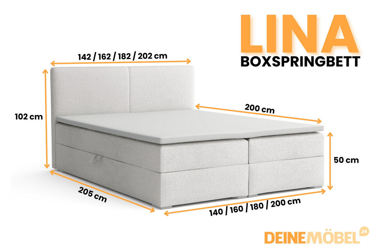 BOXBETT LINA 140/200 in Boucle Weiß H3 - Weiß, Holz/Holzwerkstoff (140/200cm) - Deine Möbel 24