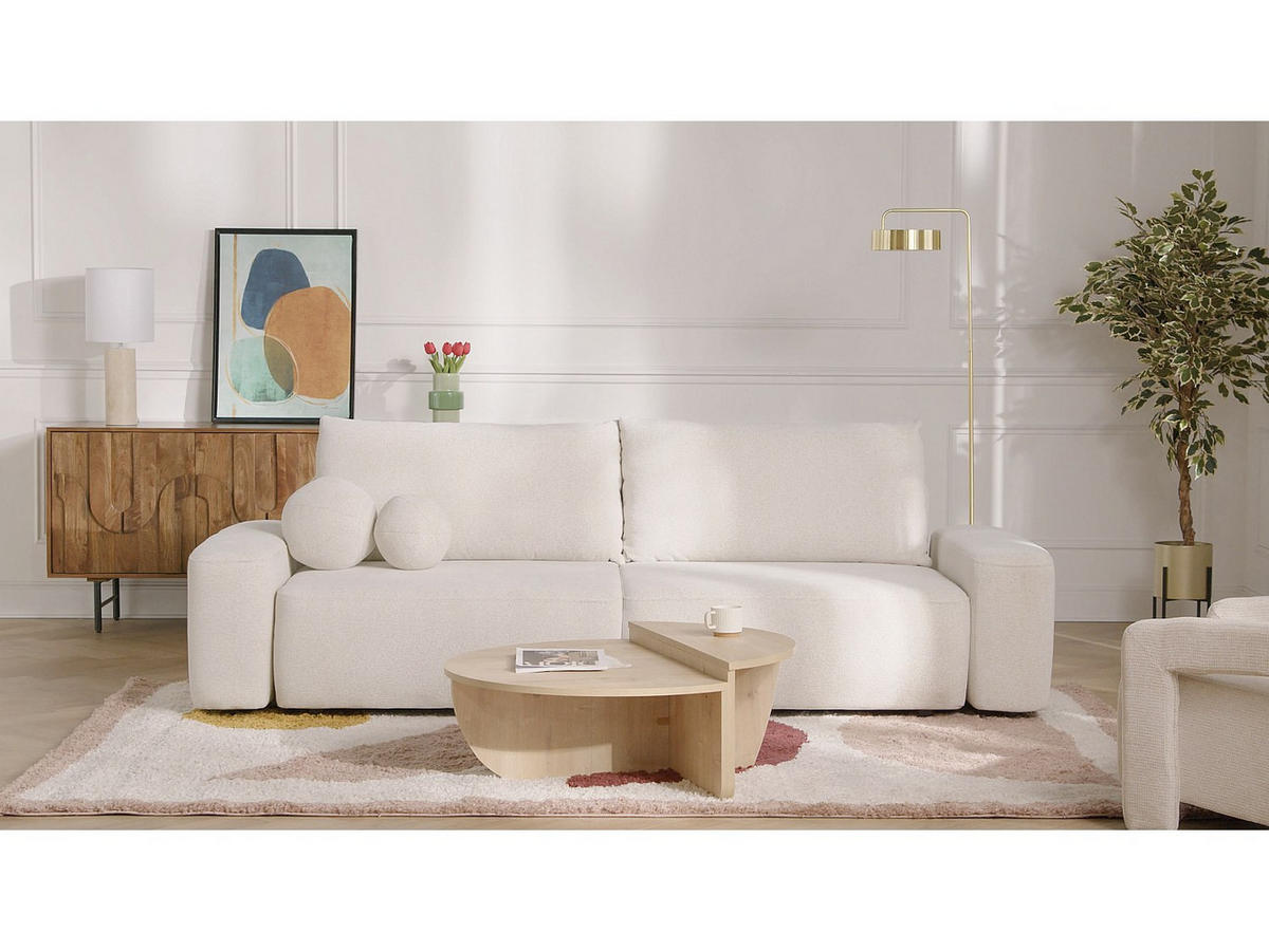 SOFA mit Schlaffunktion 4-Sitzer - melierter Stoff - Cremefarben - DAVISO - Creme, Textil (257/87/105cm) - Vente-Unique